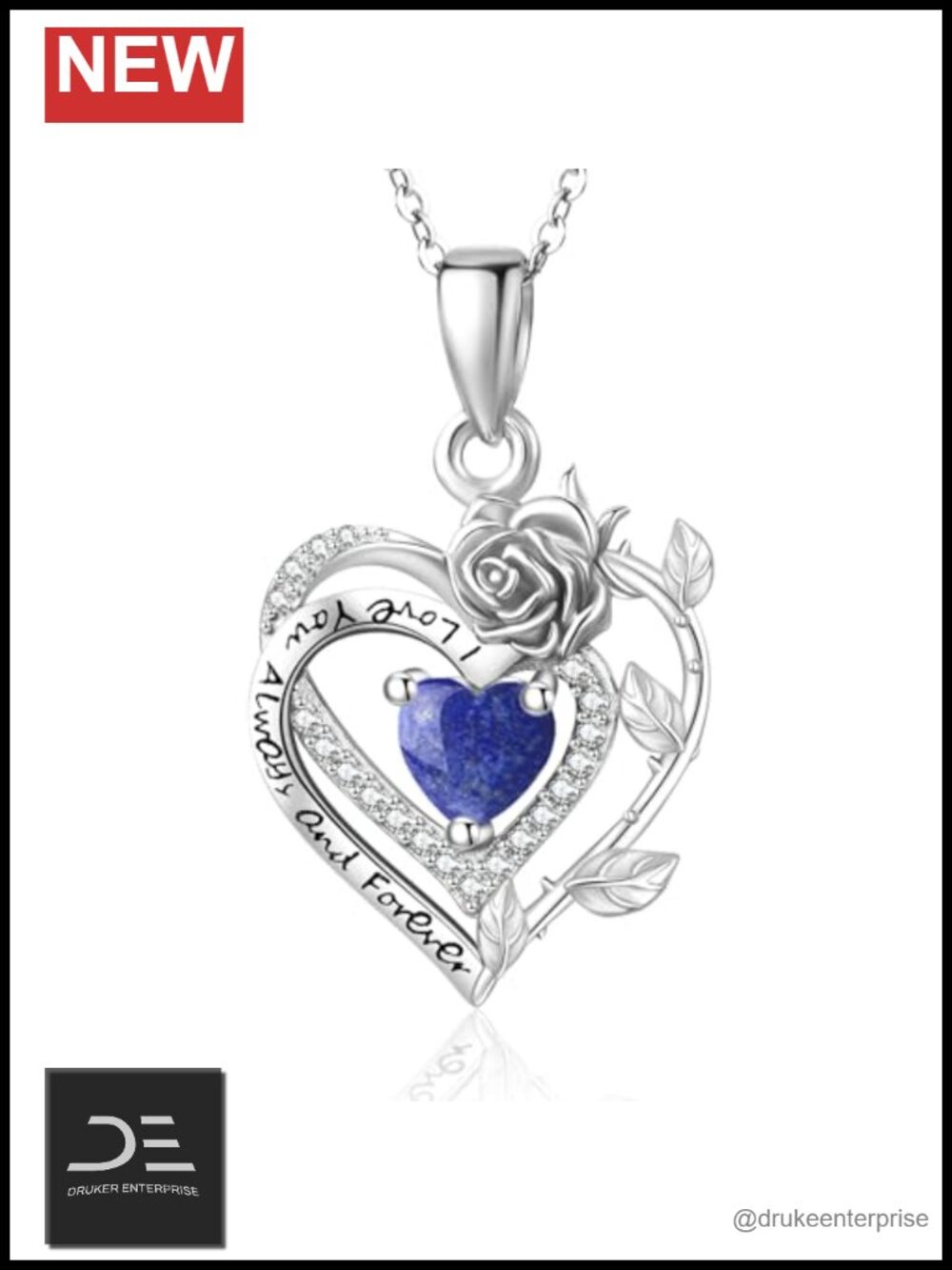 S925 Sterling Silver Heart Necklace, I Love You Always and Forever Pendant,